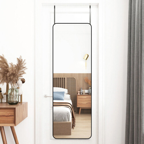 Living And Home (Black) Full Length Mirror with Rounded Corners Door Hanging Hooks 1