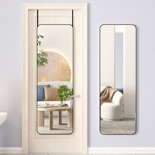 Living And Home (Black) Full Length Mirror with Rounded Corners Door Hanging Hooks 2