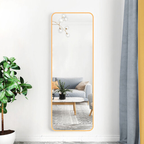Living And Home (Gold) Full Length Mirror with Rounded Corners Door Hanging Hooks