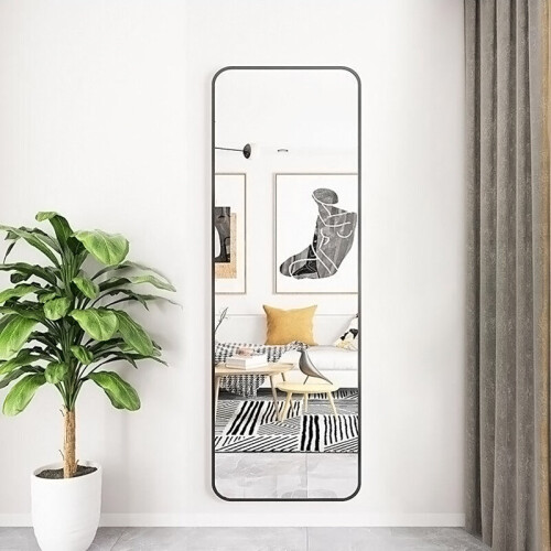 Living And Home (Black) Full Length Mirror with Rounded Corners Door Hanging Hooks