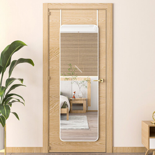Living And Home (White) Full Length Mirror with Rounded Corners Door Hanging Hooks 1