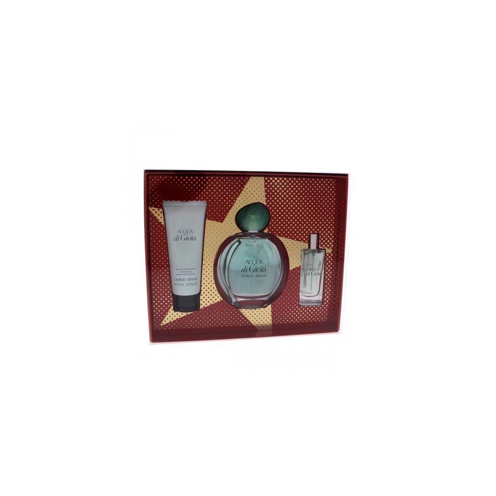 Acqua Di Gioia 3 Pcs Set: 3.4 Eau De Parfum Spray + 0.5 Eau De Parfum Spray + 2.5 Body Lotion (Hard Box)