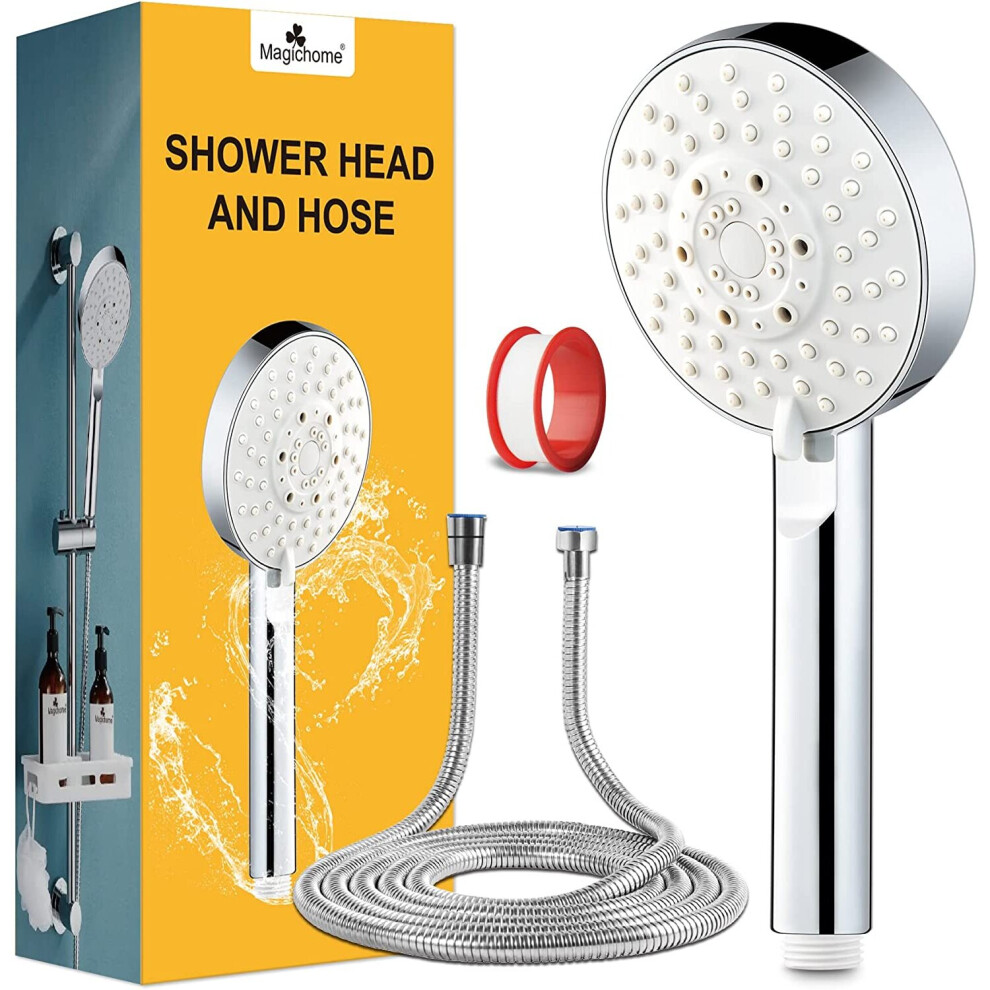 Shower Head and Hose 2M, Magichome High Pressure Shower Head with 5 Spray Modes, Turbocharged Design Powerful for Low Water Pressure