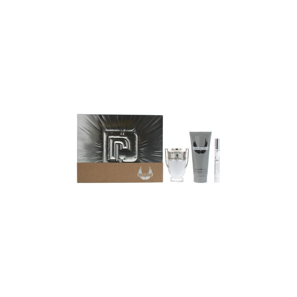 Paco Invictus 3 Pcs Set For Men: 1.7 Eau De Toilette Spray + 3.4 Shower Gel + 10 Ml Eau De Toilette Spray (Metal Box)