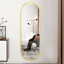 (Gold) Modern Oval Metal Full Length Wall Mirror 40cm W x 150cm H