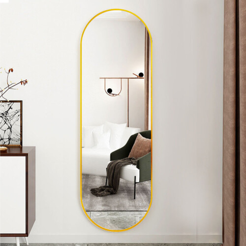 (Gold) Modern Oval Metal Full Length Wall Mirror 40cm W x 150cm H