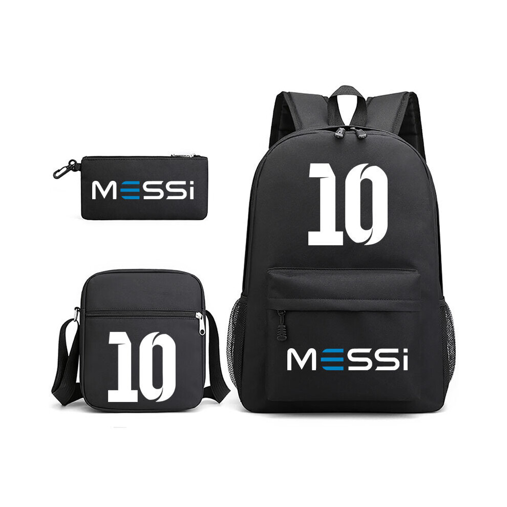 (Black 1) Messi Backpack 3 Piece Set Student School Bag Travelling Shoulder Bag