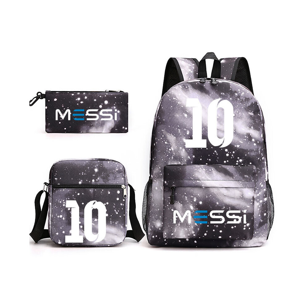 (Star Grey 1) Messi Backpack 3 Piece Set Student School Bag Travelling Shoulder Bag