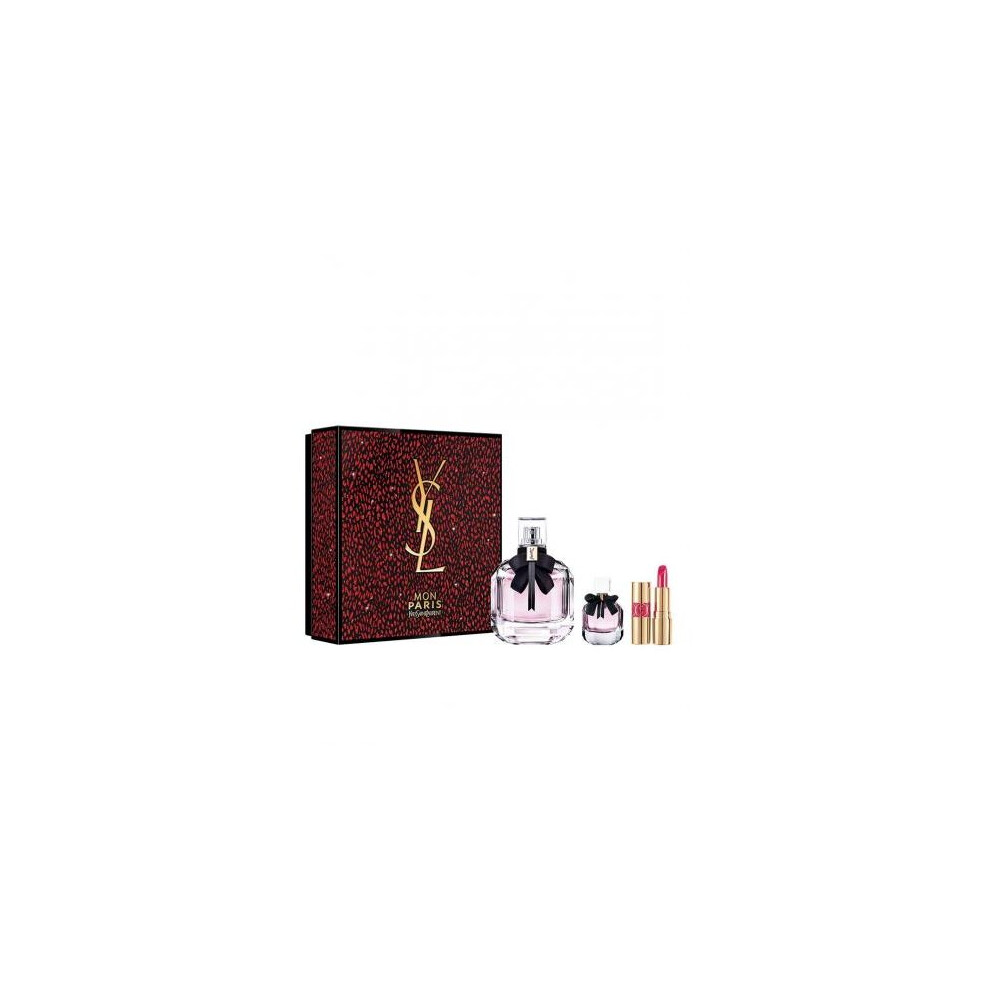 Ysl Mon Paris 3 Pcs Set: 3 Oz Eau De Parfum Spray + 0.25 Eau De Parfum + 0.04 Lipstick (Hard Box)