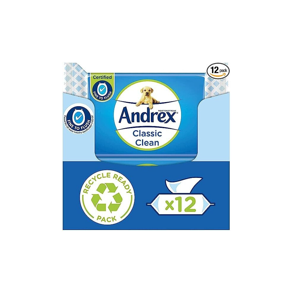 Classic Clean Washlets  12 Packs  Flushable Toilet Tissue Wet Wipes with Micellar Water  Biodegradable & Plastic-Free