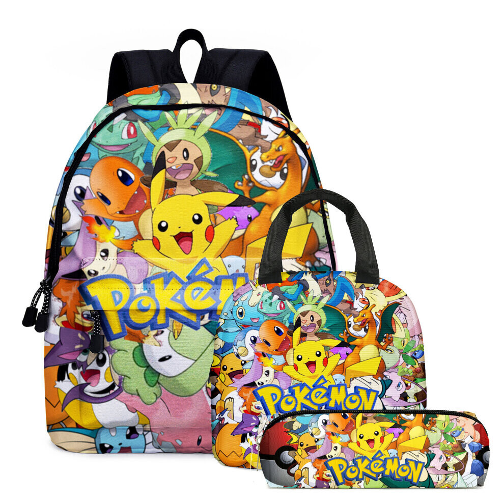 (Colorful) Pokémon Pikachu Backpack Lunch Bag Pencil Case Set Kids Student Pokemon Bag Multicoloured