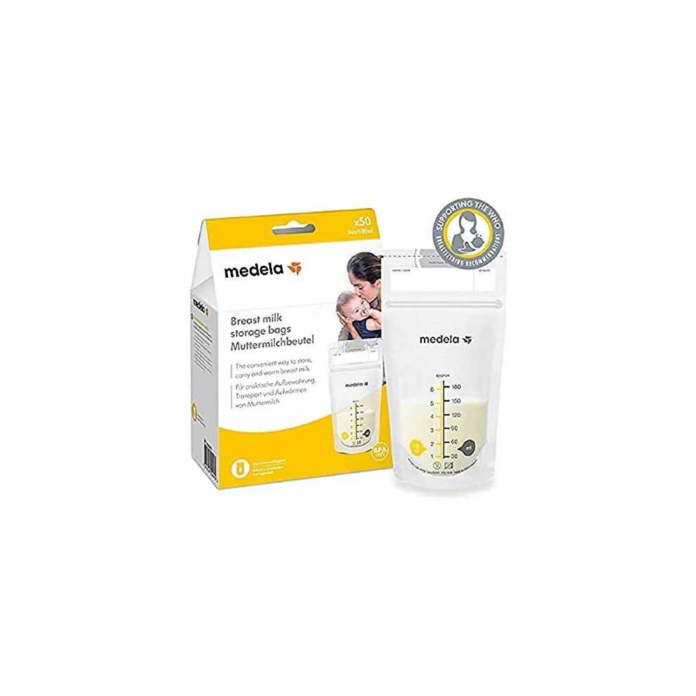 Medela Set of 180 ml Breast Milk Storage Bags - Pack of 50 BPA-free breast milk collection pouches with double zip, quick freeze and thaw