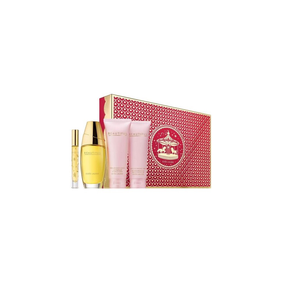 Beautiful 4 Pcs Set: 2.5 Eau De Parfum Spray + 0.2 Eau De Parfum Rollerball + 2.5 Body Lotion + 2.5 Shower Gel (Hard Box)