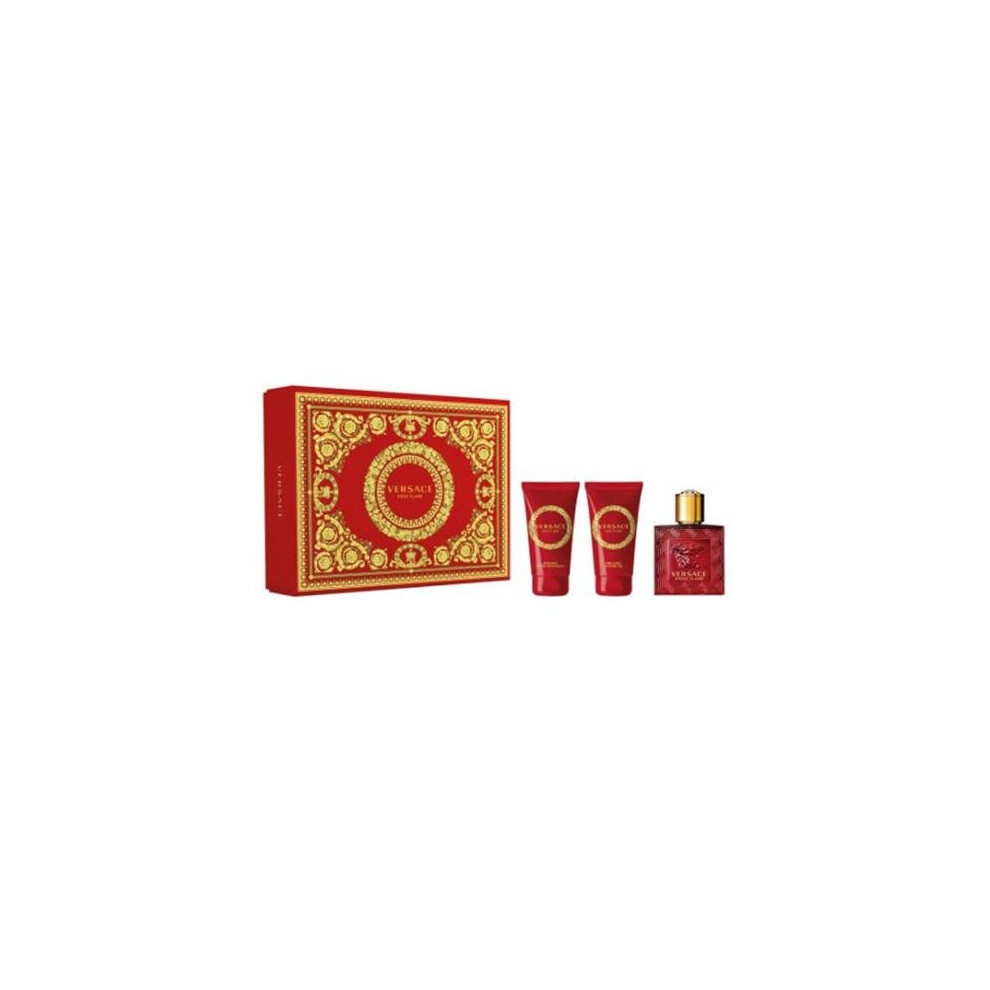 Versace Eros Flame 3 Pcs Set For Men: 1.7 Eau De Parfum Spray + 1.7 Shower Gel + 1.7 After Shave Balm (Hard Box)