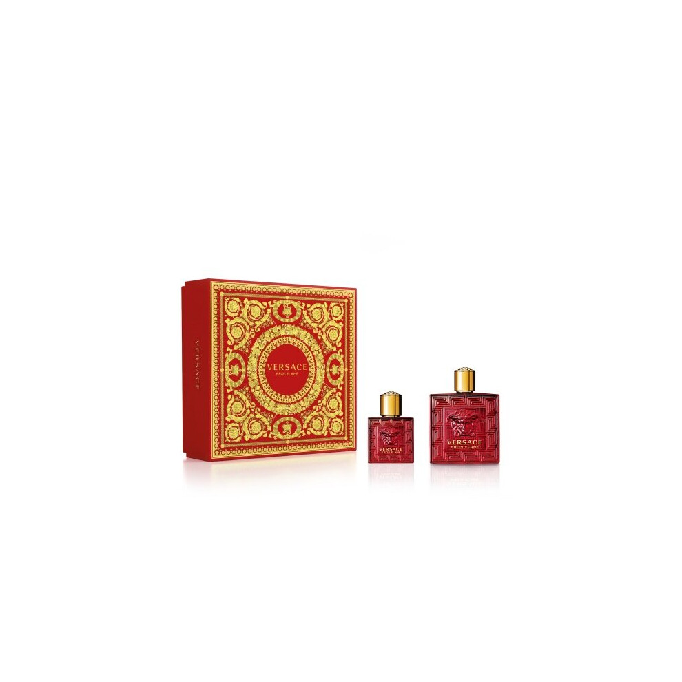 Versace Eros Flame 2 Pcs Set For Men: 3.4 Eau De Parfum Spray + 1 Oz Eau De Parfum Spray (Hard Box)