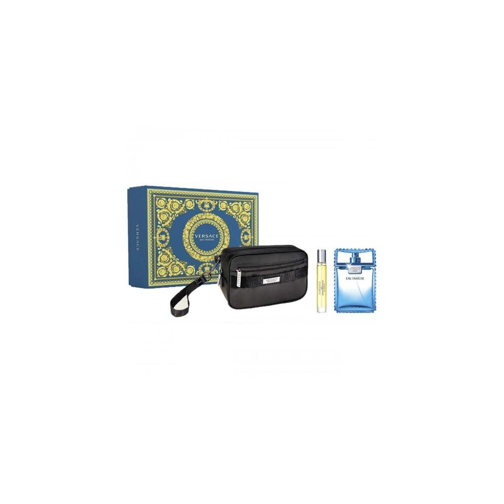 Versace Eau Fraiche 3 Pcs Set For Men: 3.4 Eau De Toilette Spray + 0.33 Oz Eau De Toilette + Pouch