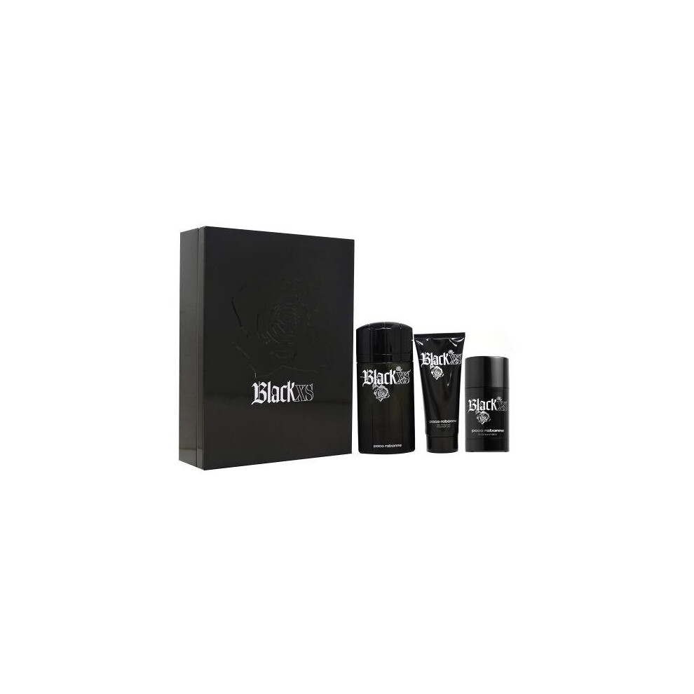 Paco Black Xs 3 Pcs Set For Men: 3.4 Eau De Toilette Spray + 3.4 Shower Gel + 2.5 Deodorant Stick