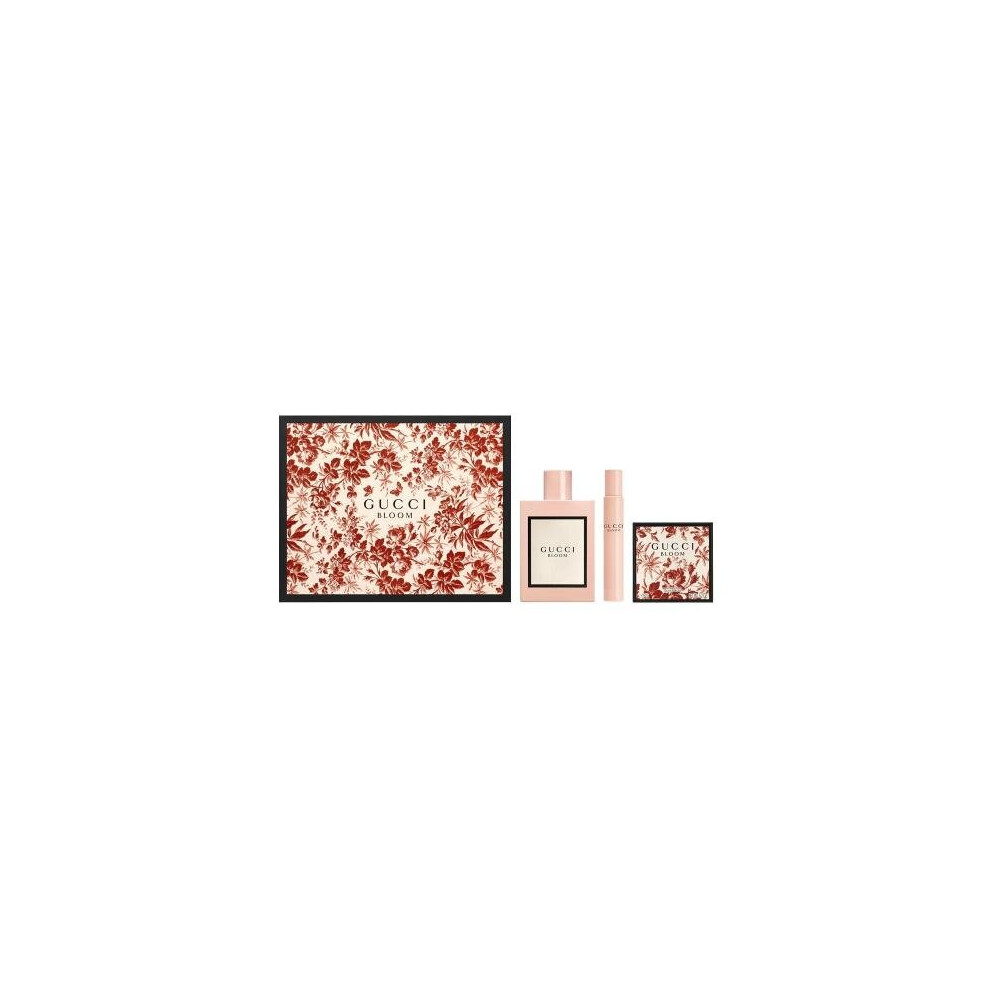 Gucci Bloom 3 Pcs Set: 3.3 Eau De Parfum Spray + 0.25 Oz Roller Ball + 3.5 Oz Perfumed Soap (Hard Box)