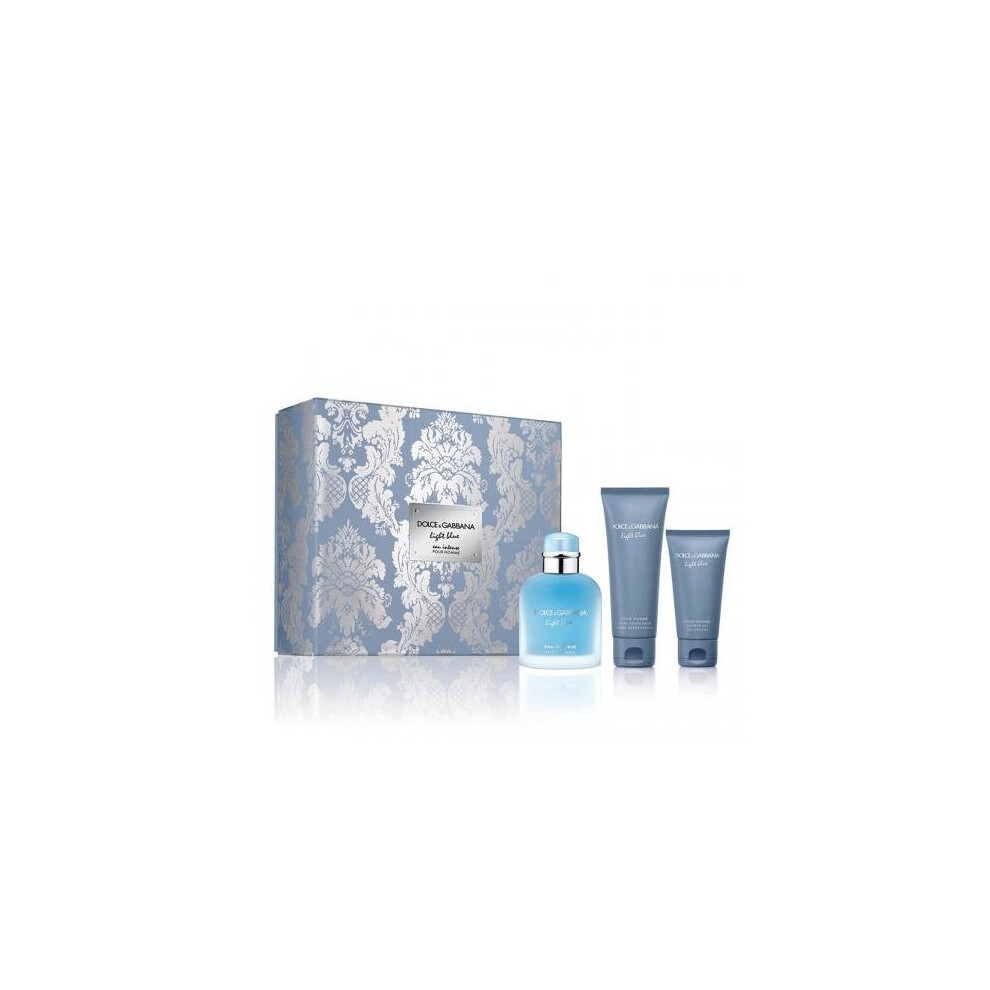 Dolce & Gabbana Light Blue Eau Intense 3 Pcs Set For Men: 3.3 Eau De Parfum Spray + 2.5 After Shave Balm + 1.7 Shower Gel