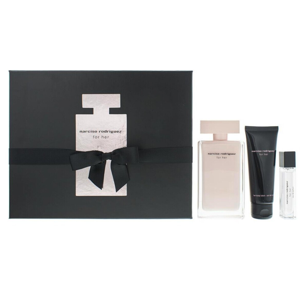 Narciso Rodriguez 3 Pcs Set For Women: 3.4 Eau De Parfum Spray + 0.33 Oz Eau De Parfum + 2.5 Body Lotion