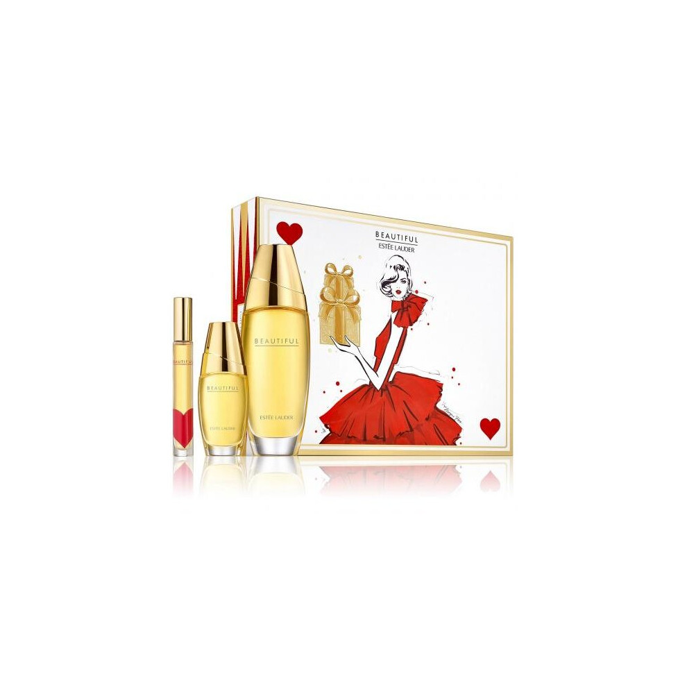 Beautiful 3 Pcs Set: 3.4 Eau De Parfum Spray + 1 Oz Eau De Parfum Spray + 0.20 Oz Eau De Parfum Spray (Hard Box)