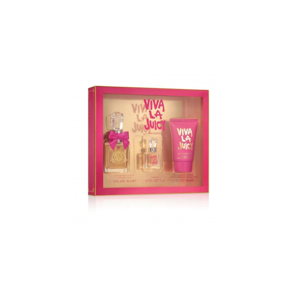 Viva La Juicy 3 Pcs Set: 1 Oz Eau De Parfum Spray + 5 Ml Parfum + 1.7 Body Souffle (Window Box)