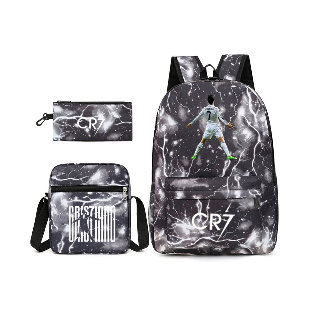 (Lightning Black 1) CR7 Backpack Football Star Ronaldo Shoulder Bag Student School Bag
