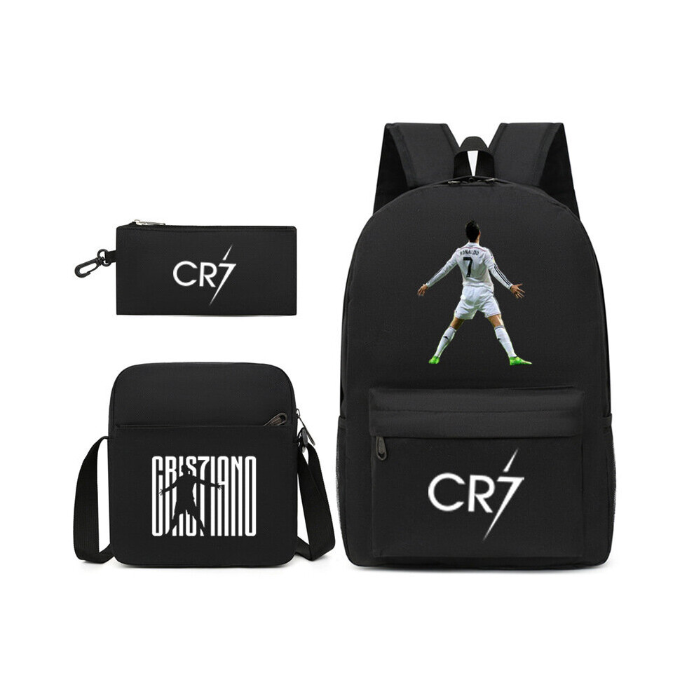 (Black 1) CR7 Backpack Football Star Ronaldo Shoulder Bag Student School Bag