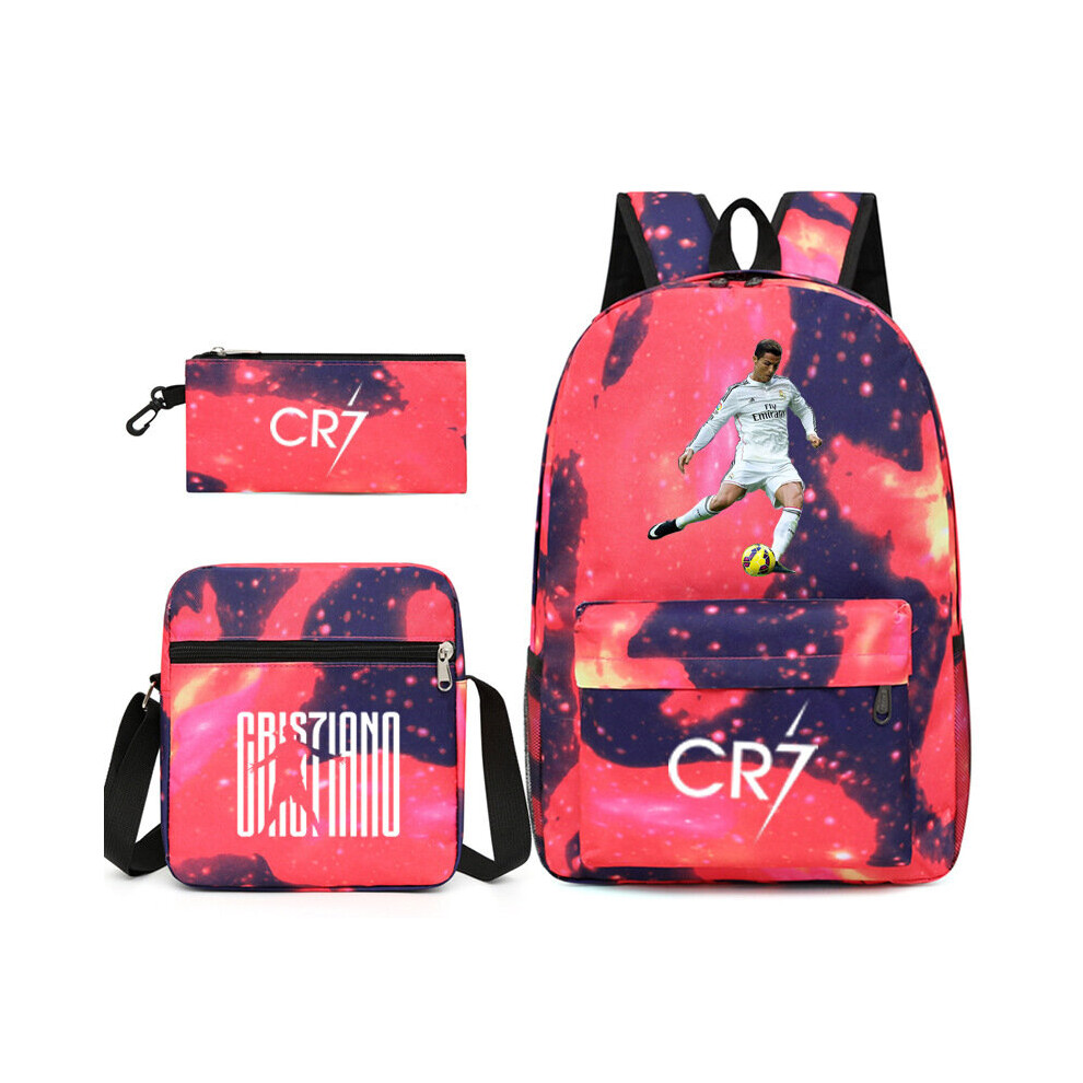 (Starry Red 2) Football star CR7 backpack Ronaldo shoulder bag student school bag