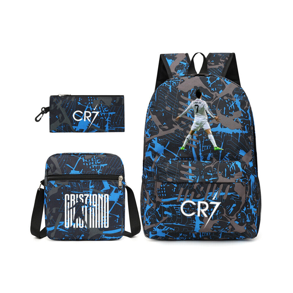 (Blue Flower 1) Football star CR7 backpack Ronaldo shoulder bag student school bag