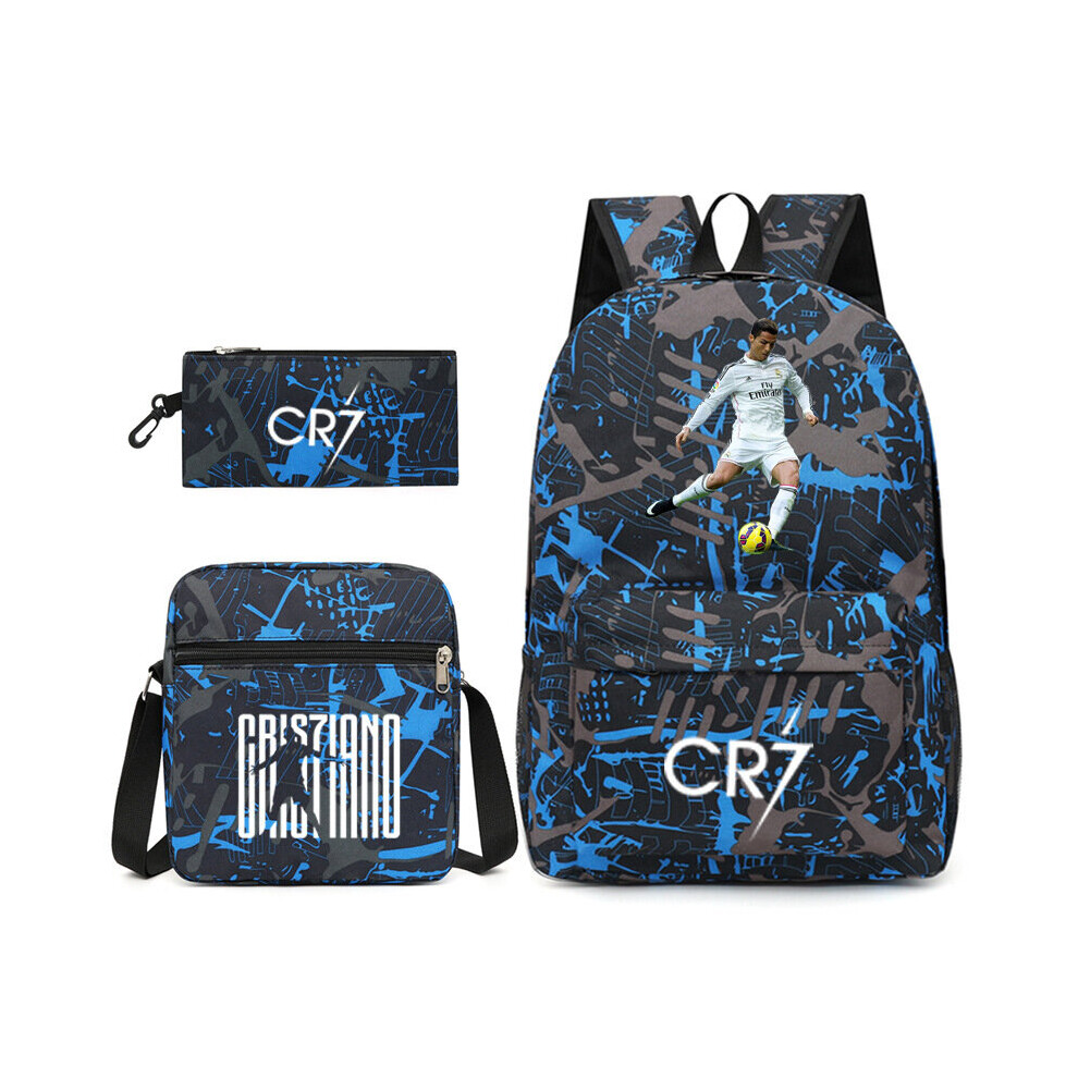 (Blue Flower 2) Football star CR7 backpack Ronaldo shoulder bag student school bag