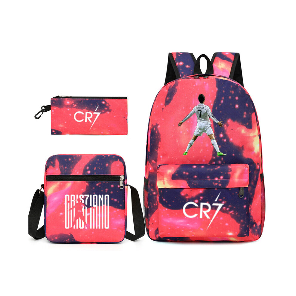 (Starry Red 2) CR7 Backpack Football Star Ronaldo Shoulder Bag Student School Bag