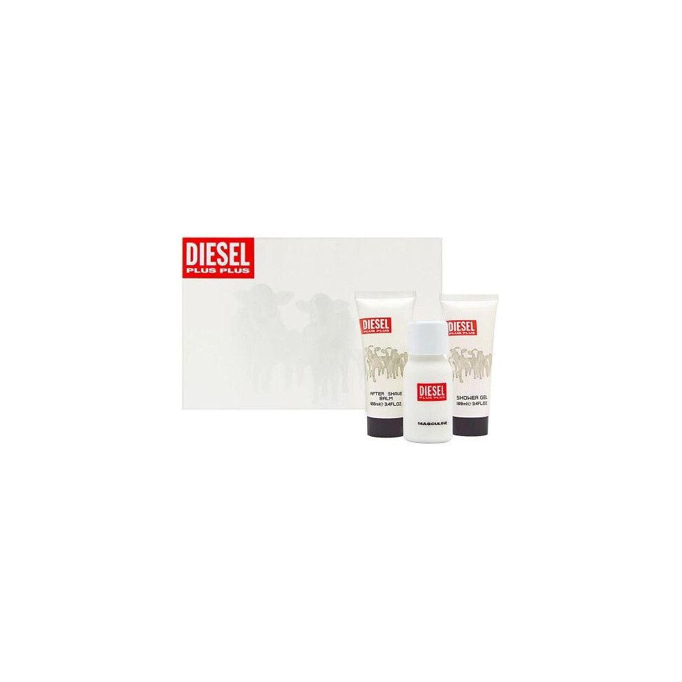 Diesel Plus Plus 3 Pcs Set For Men: 2.5 Eau De Toilette Spray + 3.4 Shower Gel + 3.4 After Shave Balm (Hard Box)