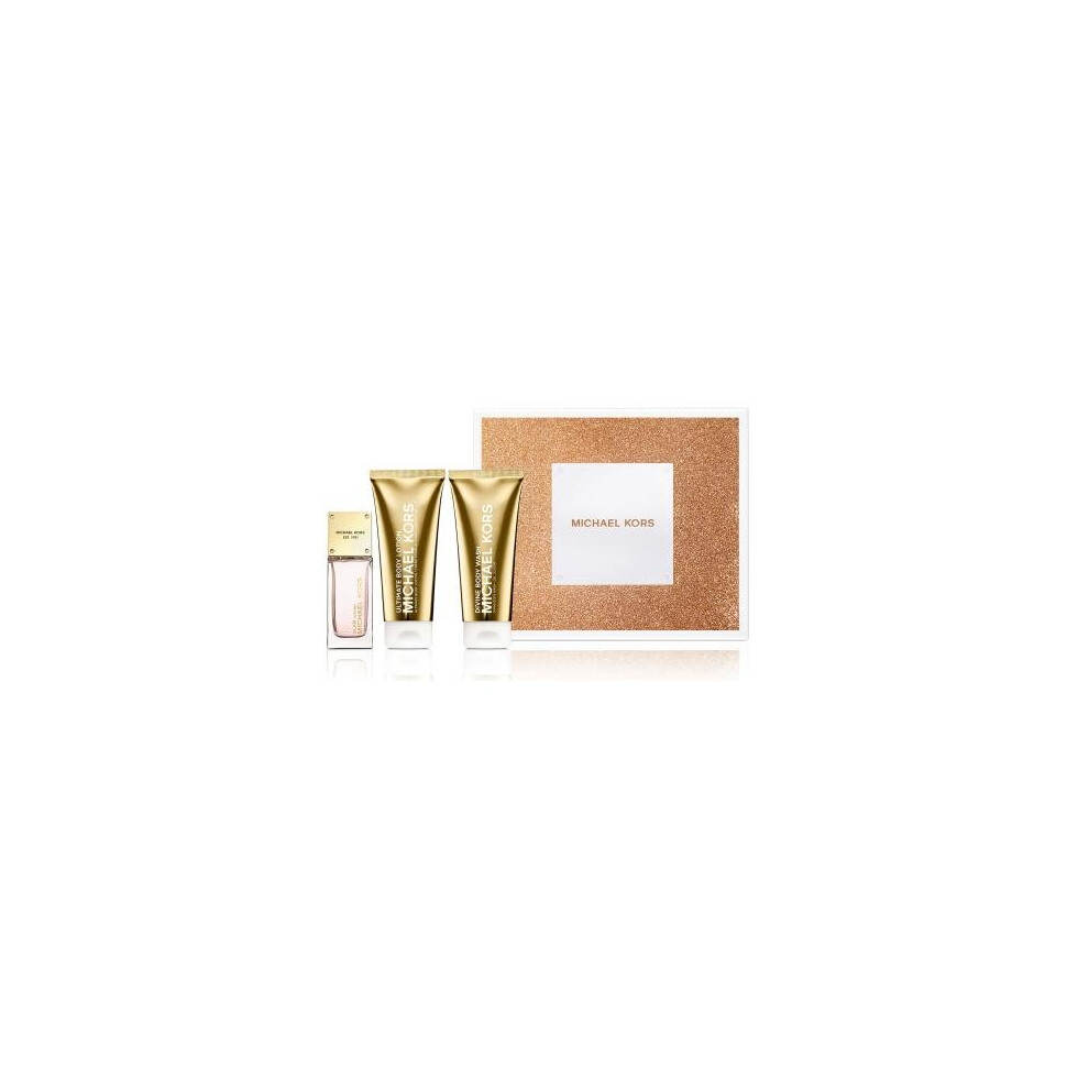 Michael Kors Glam Jasmine 3 Pcs Set: 1.7 Eau De Parfum Spray + 3.4 Ultimate Body Lotion + 3.4 Divine Body Wash