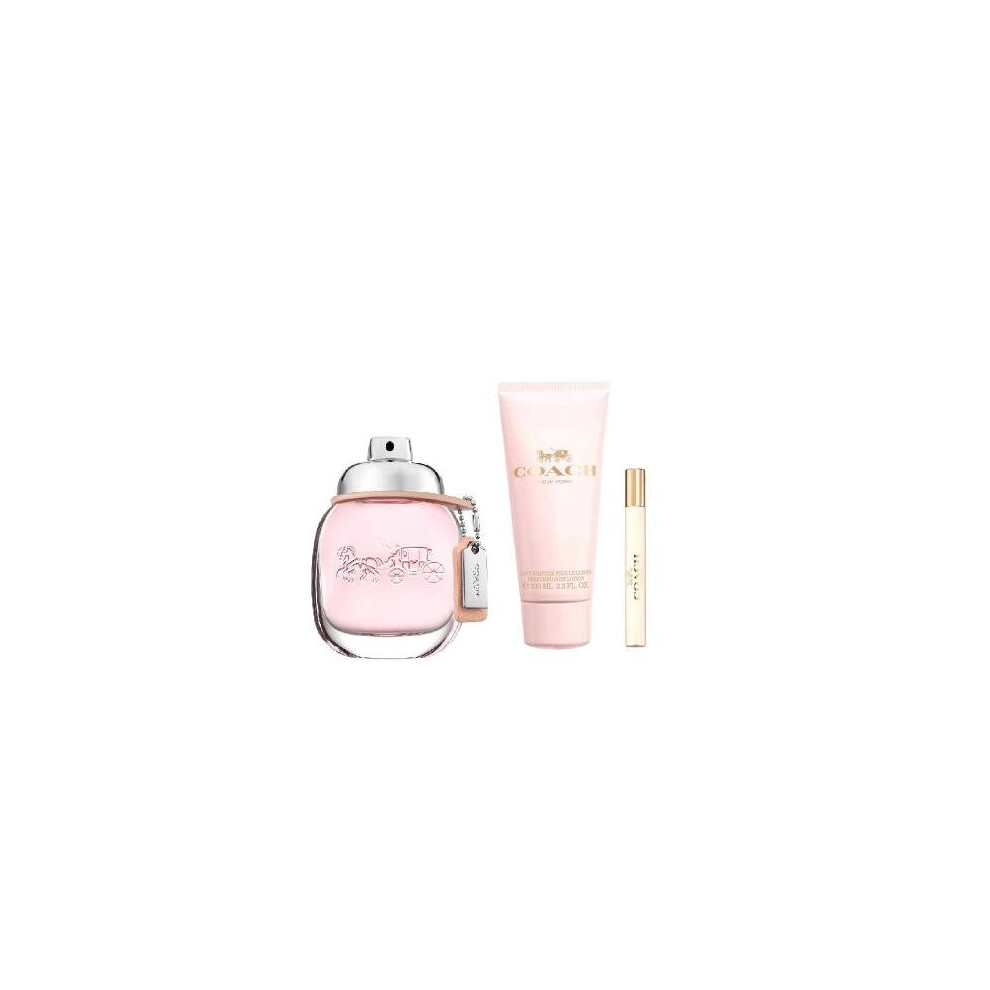 Coach New York 3 Pcs Set For Women: 3 Oz Eau De Toilette Spray + 3.3 Perfumed Body Lotion + 7.5 Ml Eau De Toillete Spray (Hard Box)