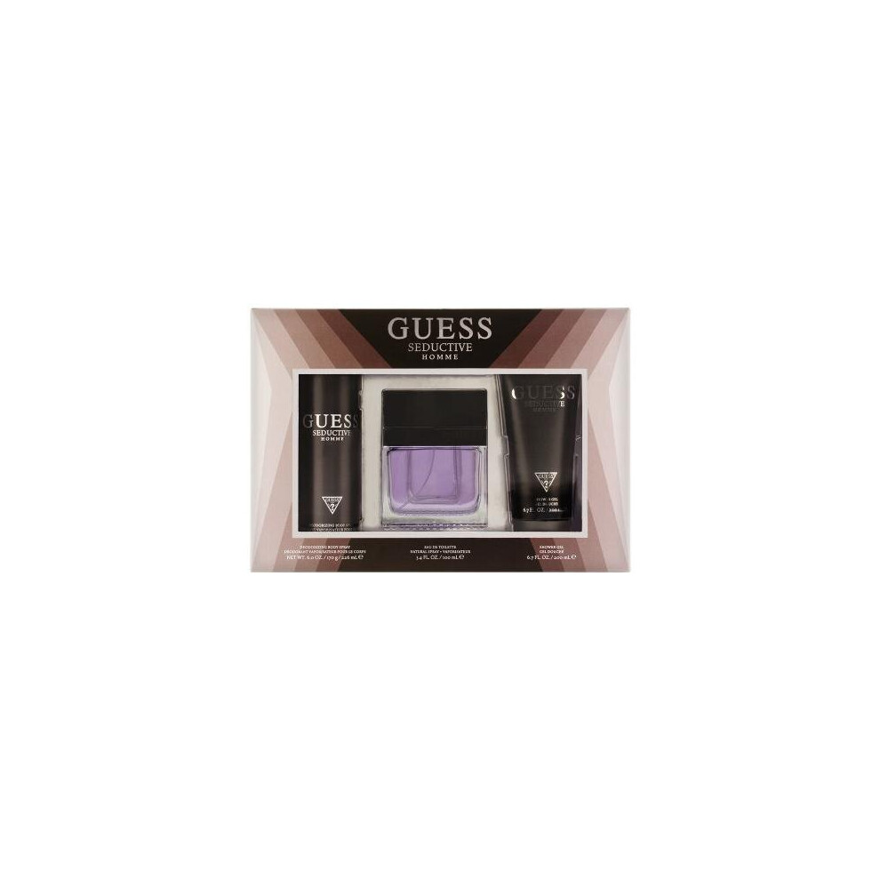 Guess Seductive 3 Pcs Set For Men: 3.4 Eau De Toilette Spray + 6.7 Shower Gel + 6 Oz Deodorizing Body Spray (Window Box)