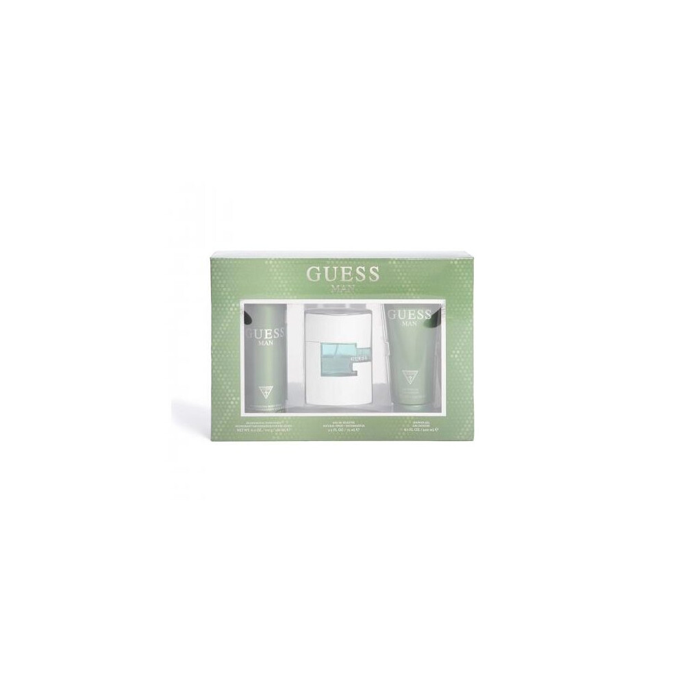 Guess 3 Pcs Set For Men: 2.5 Eau De Toilette Spray + 6 Oz Deodorizing Body Spray + 6.7 Shower Gel (Window Box)