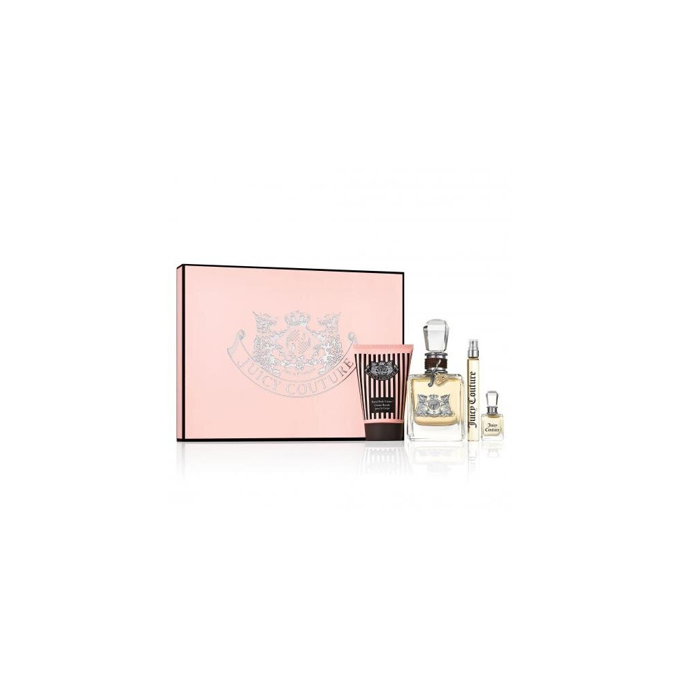 Juicy Couture 4 Pcs Set: 3.4 Eau De Parfum Spray + 3.4 Body Cream + 5 Ml Parfum + 10 Ml Eau De Parfum Spray