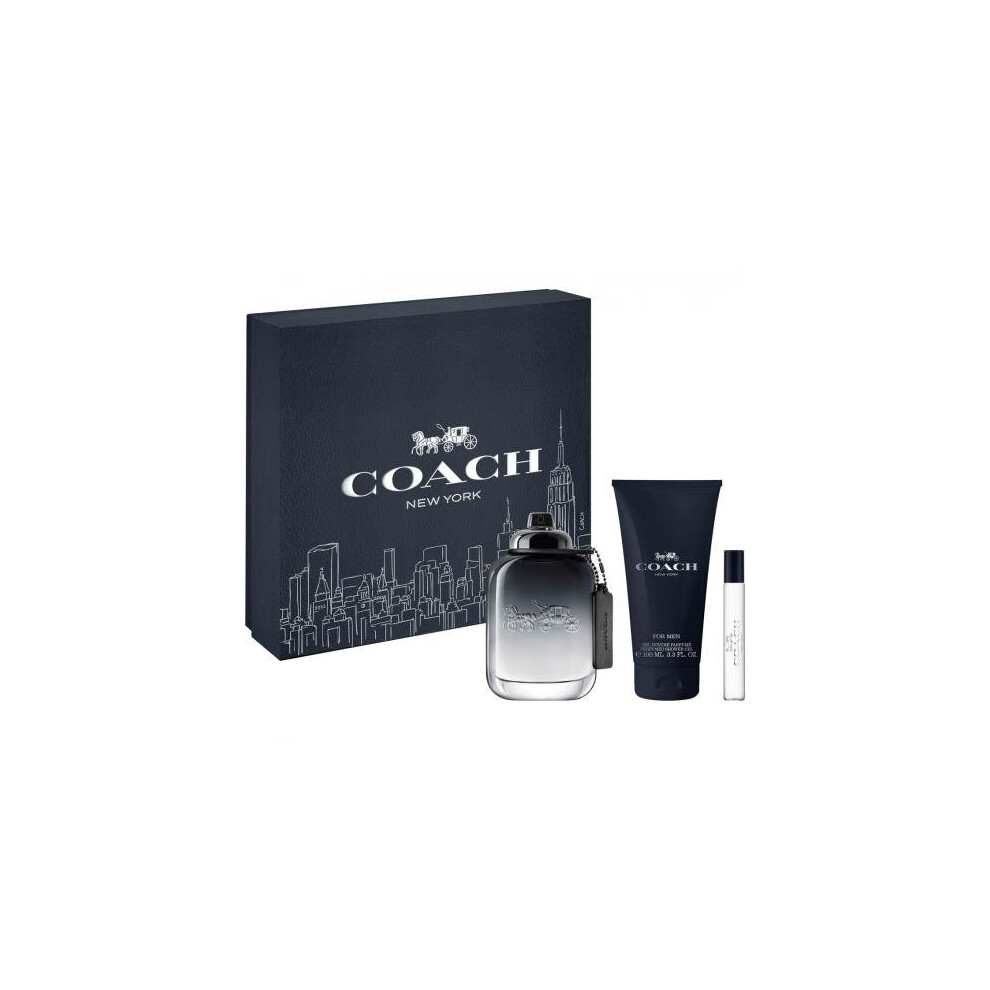 Coach New York 3 Pcs Set For Men: 3.4 Eau De Toilette Spray + 0.25 Eau De Toilette Spray + 3.3 All-Over Shower Gel (Hard Box)