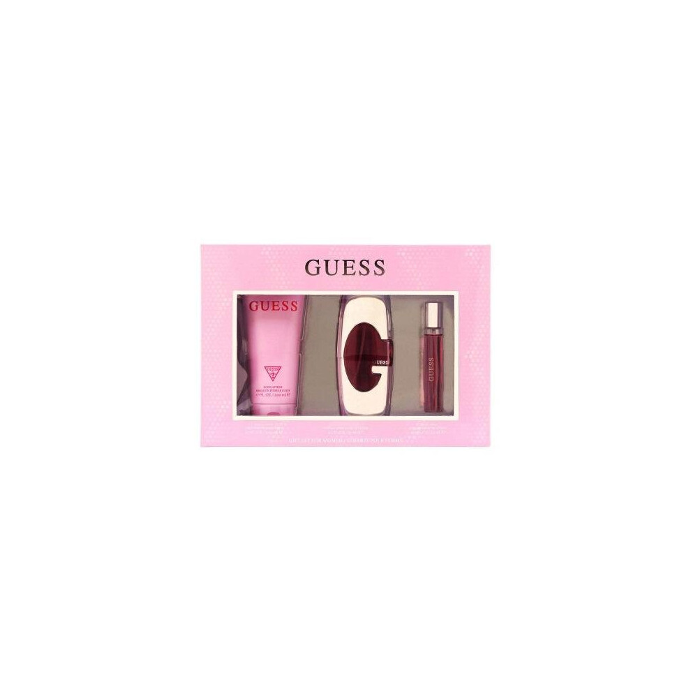 Guess 3 Pcs Set For Women: 2.5 Eau De Parfum Spray + 0.5 Oz Eau De Parfum Travel Spray + 6.7 Body Lotion (Window Box)