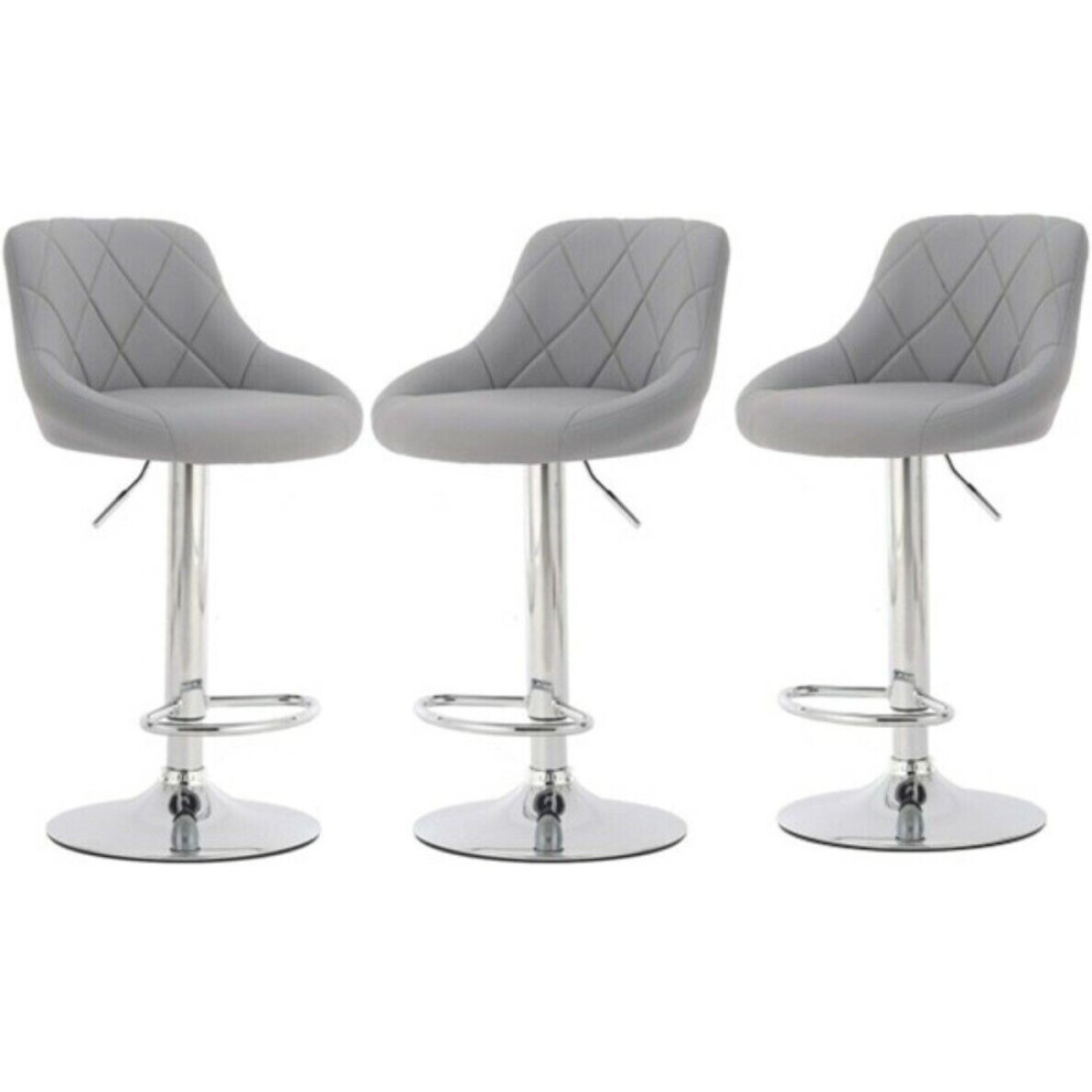 3 x Grey Bar Stools Faux Leather, Milan set of 3 Barstools Kitchen Breakfast Bar
