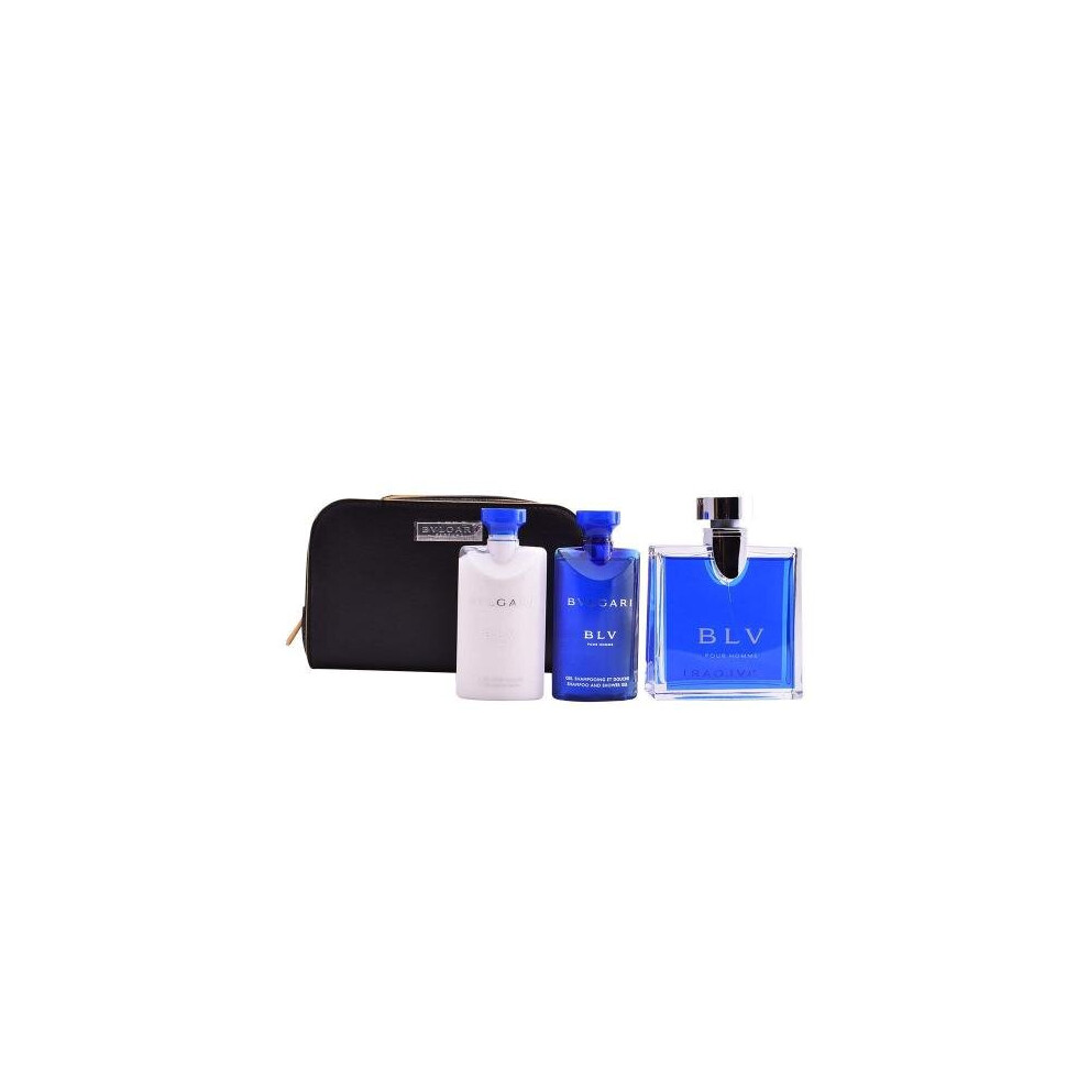 Bvlgari Blv 4 Pcs Set For Men: 3.4 Edt Sp + 2.5 After Shave Balm + 2.5 Shampoo And Shower Gel + Pouch