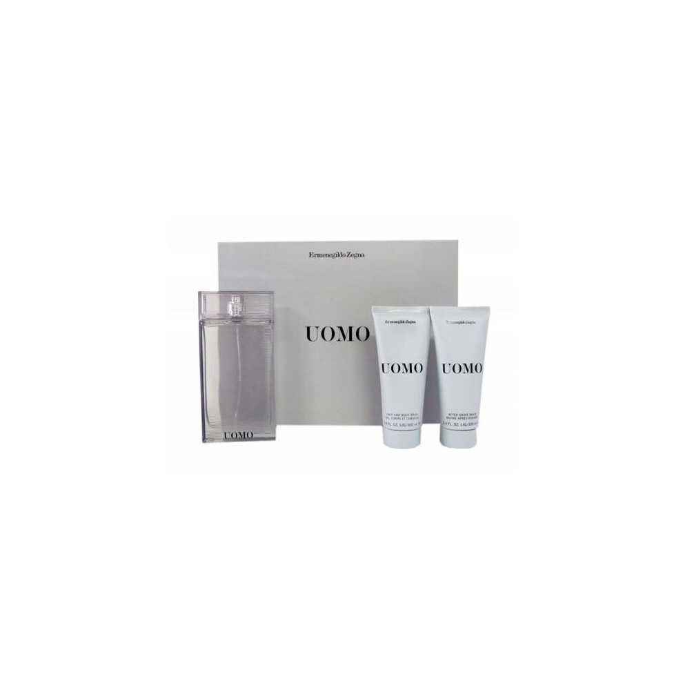 Zegna Uomo 3 Pcs Set: 3.4 Edt Sp + 3.4 After Shave Balm + 3.4 Hair And Body Wash