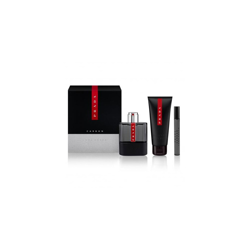 Prada Luna Rossa Carbon 3 Pcs Set: 3.4 Oz Eau De Toilette Spray + 0.34 Oz Ml Eau De Toilette Megaspritzer + 3.4 Oz Shower GelRN