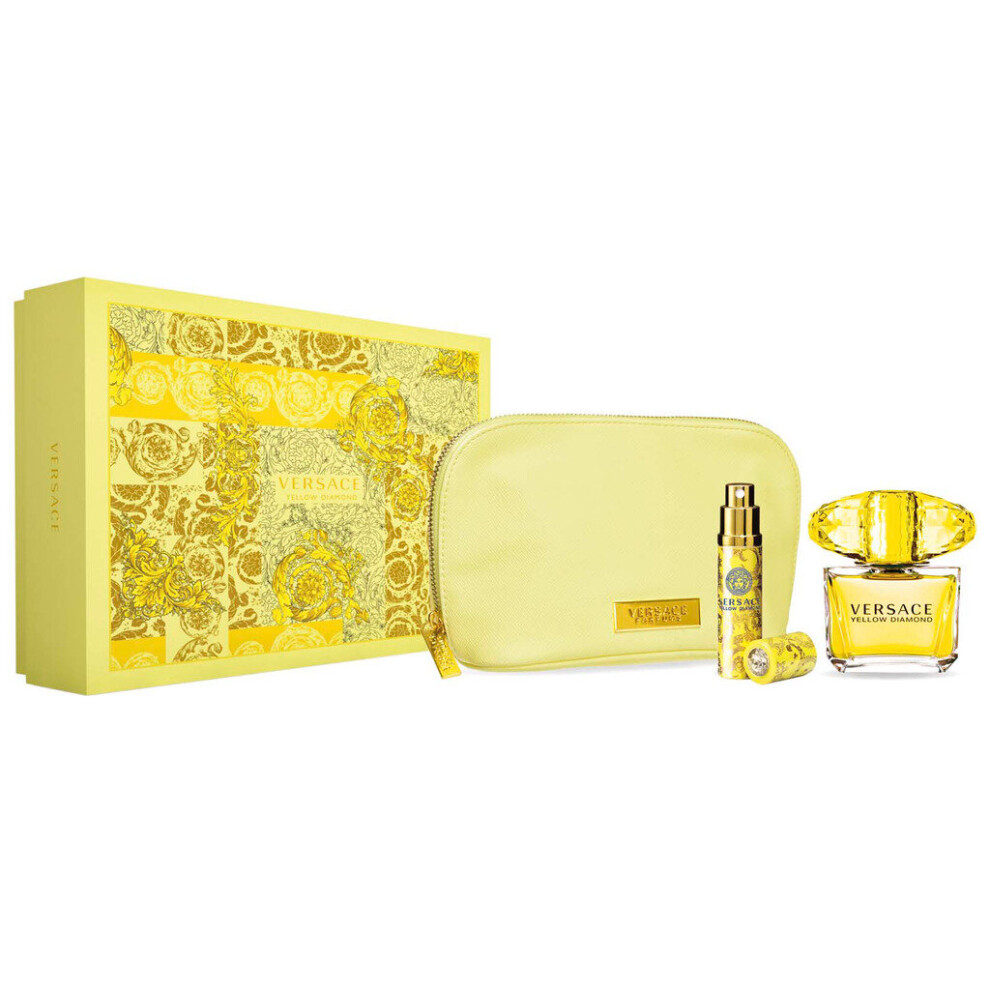 Versace Yellow Diamond 3 Pcs Set: 3 Oz Edt Sp + 10 Ml Edt Sp + Pouch