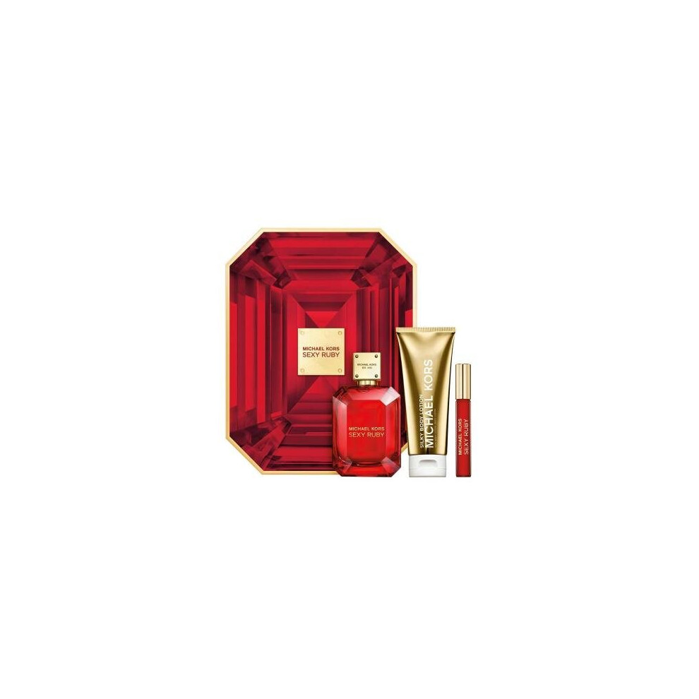 Michael Kors Sexy Ruby 3 Pcs Set: 3.4 Eau De Parfum Spray + 0.34 Eau De Parfum Rollerball + 3.4 Silky Body Lotion