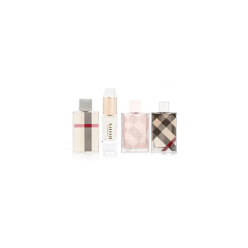 Burberry 4 Pcs Mini Set For Women: London (Fabric) 0.17 Oz Edp + Body 0.15 Oz Edp + Brit Rhythm Floral 0.17 Oz Edt + Brit 0.16 Oz Edp