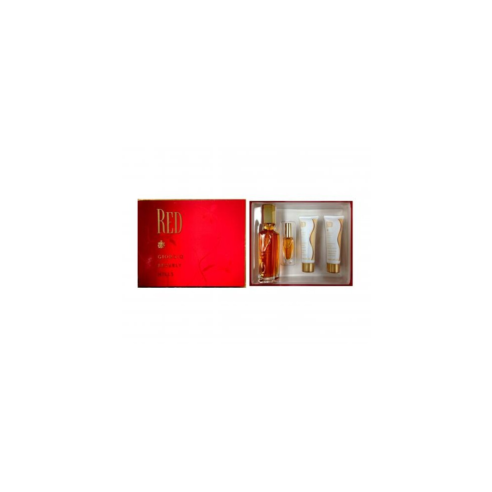 Giorgio Red 4 Pcs Set: 3 Oz Edt Sp + 10 Ml Edt Sp + 1.6 B/L + 1.6 S/G