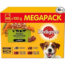 Pedigree Selezione mista in salsa 40 buste, cibo umido per cani adulti, confezione Megapack (40 x 100 g)