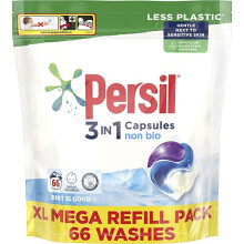 Non Bio 3 in 1 Laundry Detergent Washing Pods Capsules Tablets XL Mega Refill Pack (66 Wash) Upto 3 months supply, Gentle